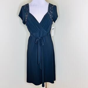 Cachet Evening Dress 8 Belted Black Rhinestone Sweetheart Neck Special Occasion